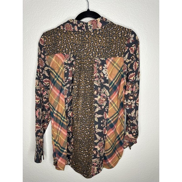 Soft Surroundings Shirt Womens Small Patchwork Floral Plaid Leopard Boho Top - Picture 6 of 6